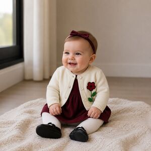 Plum Pudding Ltd. Cardigan Sweater Girl’s 6 Month Cream Appliquéd Flower Vintage